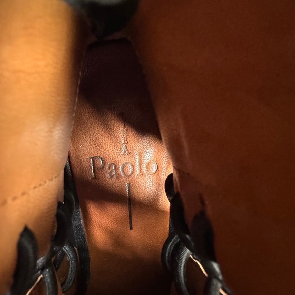 Linea‎ Paolo Womens 7M Black Leather Pointed Toe Lace Up Block Heel Ankle Boots - Picture 8 of 9